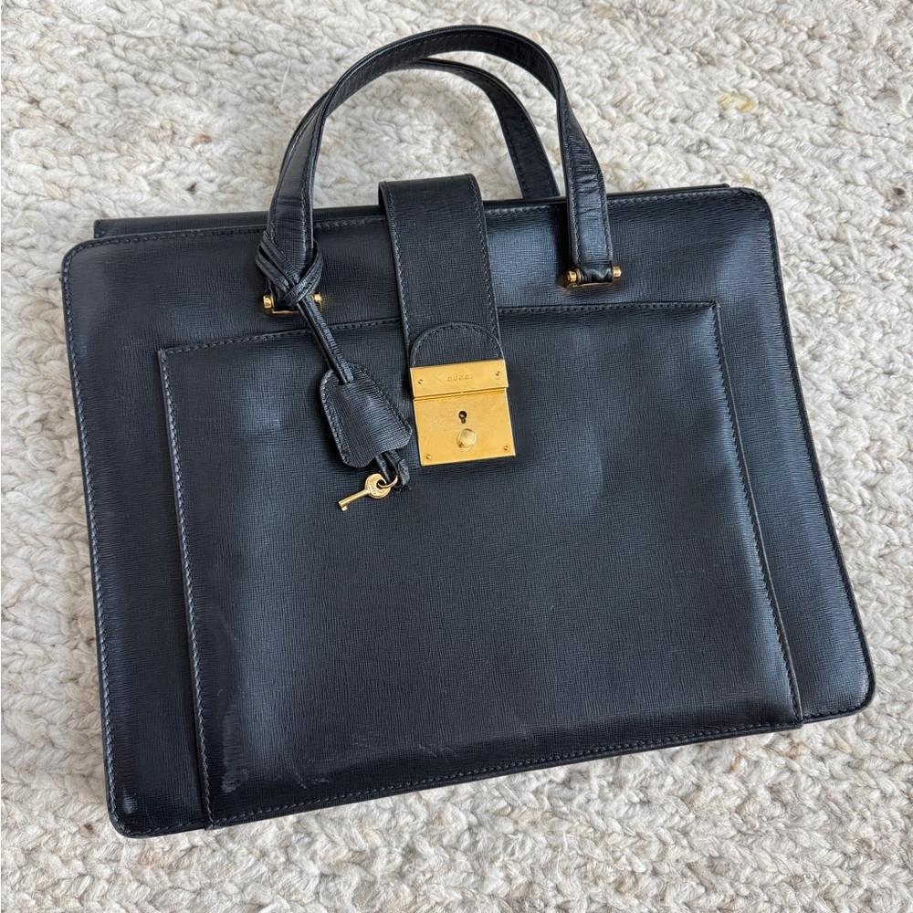 Vintage Gucci Elegant Black Leather Briefcase